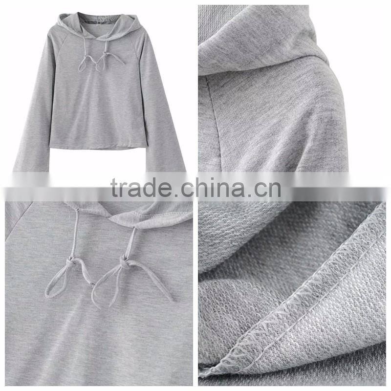 Small Quantity Accept Women Grey Raglan Sleeve Drawstring Hoodie with Custom Logo
