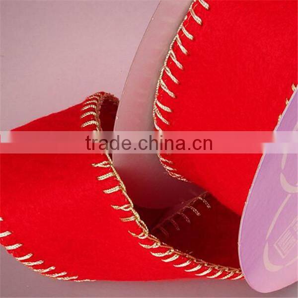 Custom Logo Red Stitched Ribbon Decoration Felt Ribbon
