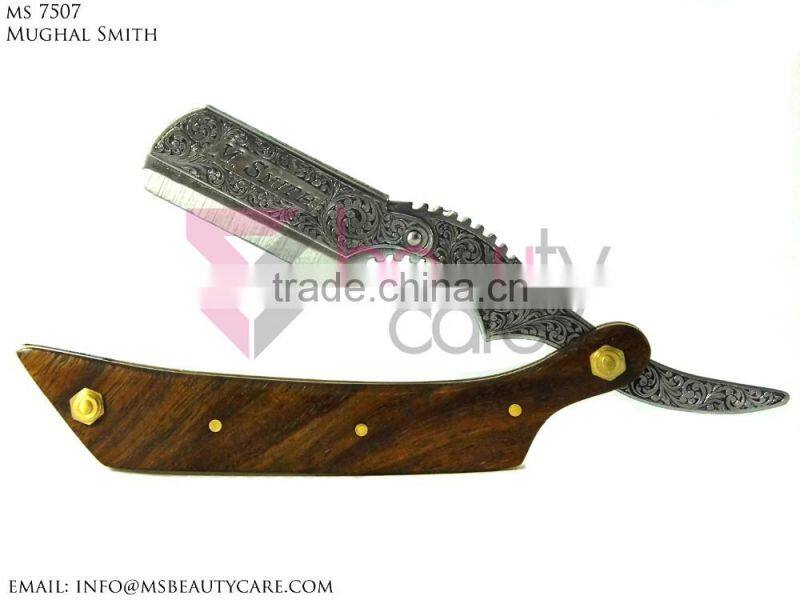 Stainless steel Barber Razor Blade Engraved with White Bone Handle