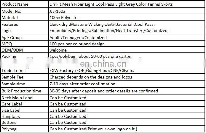 Dri Fit Mesh Fiber Light Cool Pass Light Grey Color Tennis Skorts