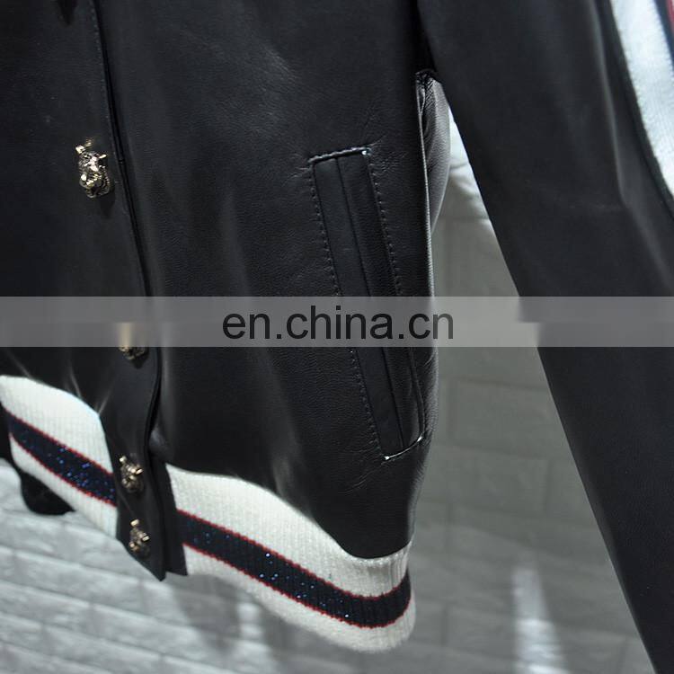 Fashion Sheep Leather Coat Ladies Long Sleeve Warm Italian Leather Coats