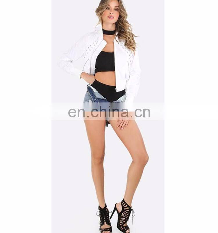 Criss cross stain bomber jacket women