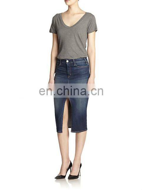Women's /Ladies Split front Pencil denim Skirt with released hem fashion denim skirt