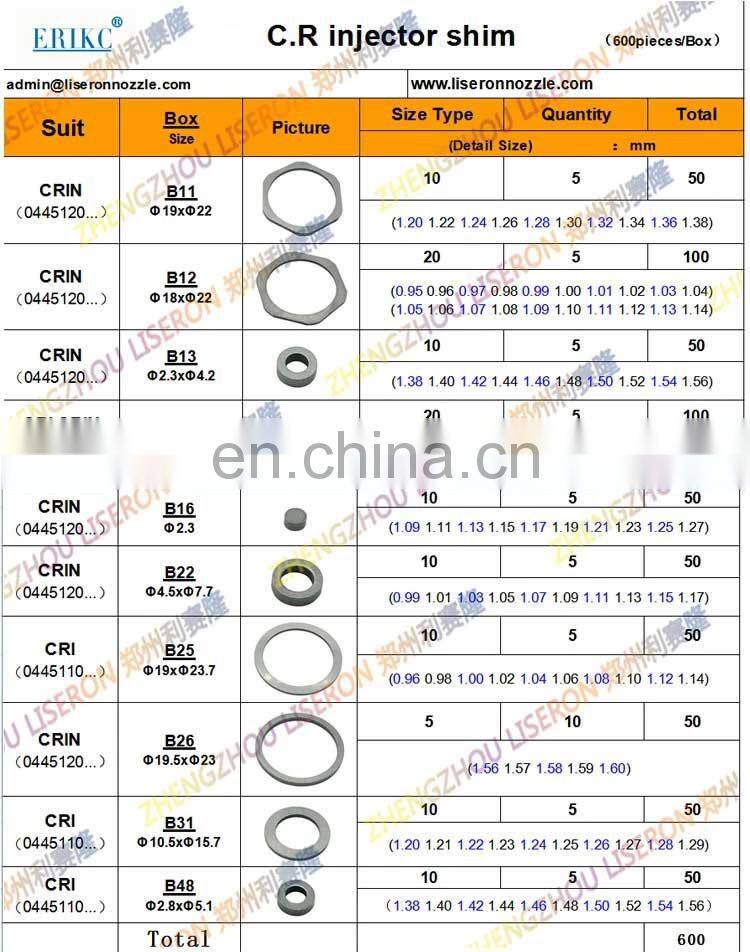 ERIKC B41 diesel fuel injector needle Valve shims high pressure car washer size: 1.11mm-1.2mm