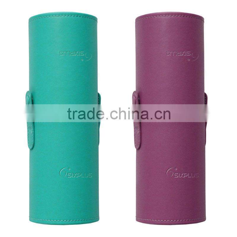 2 colors round leather case makeup brush set holder