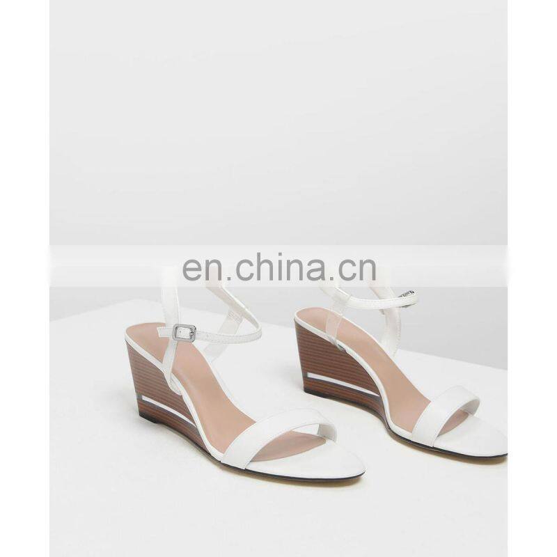 Ladies beautiful cheap price ankle strap wooden heels wedges breathable lining sandals shoes
