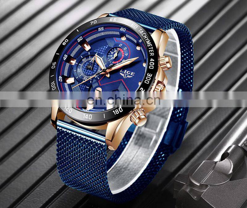 Custom Logo Steel Mesh Bands Fashion Sports Wrist Waterproof Watch Quartz Chronograph Luxury Men Wristwatches