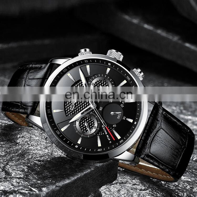 CRRJU 2212 Customized man quartz watch 3d case design chrono day waterproof fashion leather wristwatches men automatic