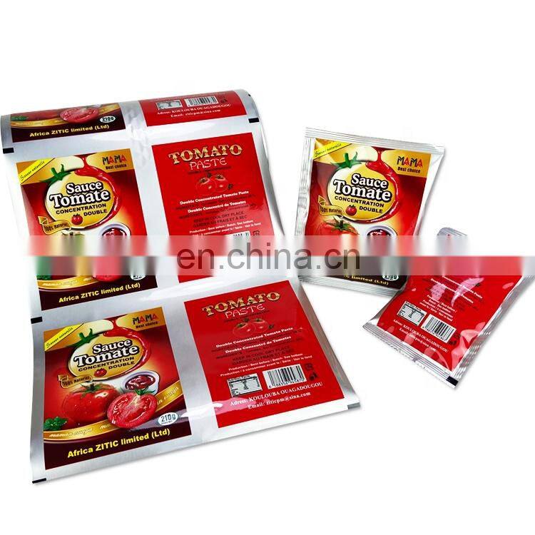 Custom aluminum foil cpp sterile retort pouch ketchup sachet packaging roll film for auto filling tomato suace