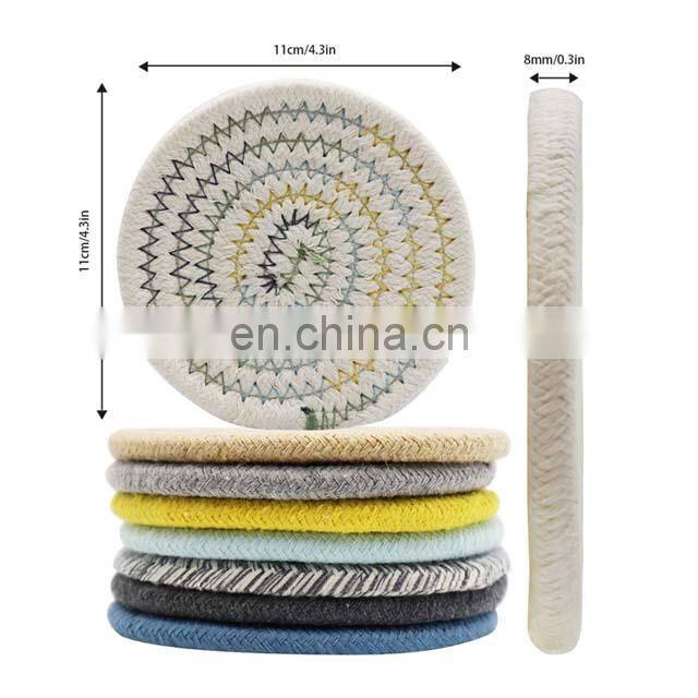 Amazon Heat-Resistant Woven Cotton Rope Cup Coaster Absorbent Braided Coasters For Drinks