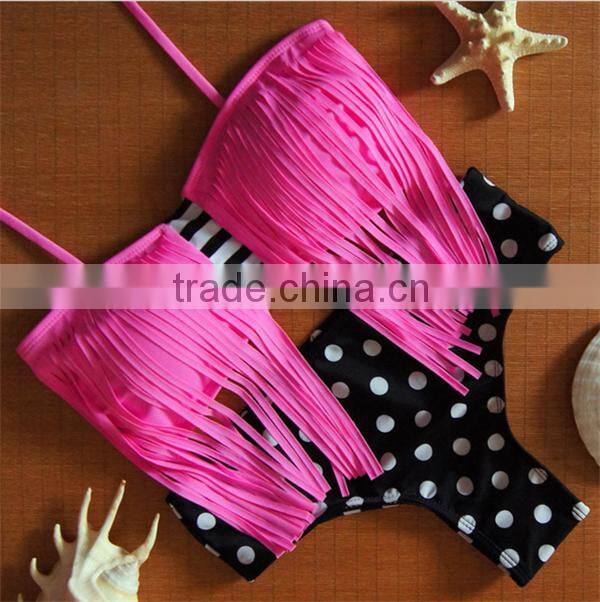 2016 New Women Push-up Padded Bra Tassel Swimsuit Bathing Suit Swimwear Bikini