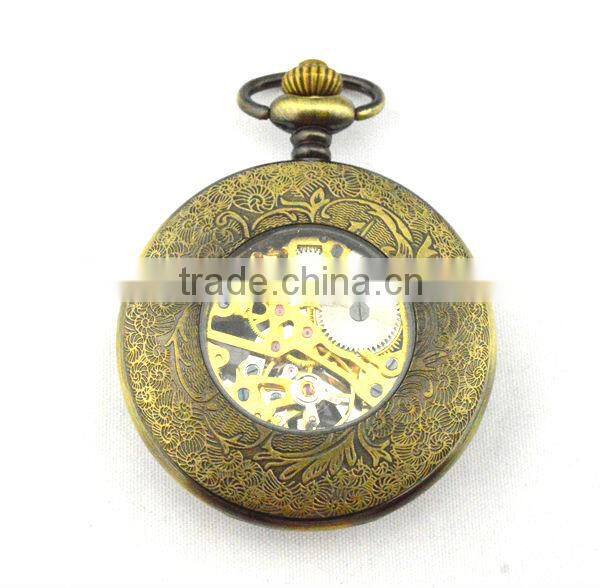 Cute carving watch face retro style bronze watch case mechanical antique pocket watch brands