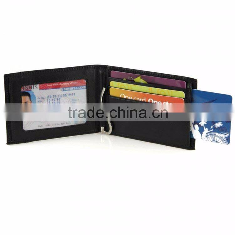 Leather RFID money clip wallet for men cowhide bifold metal money clip