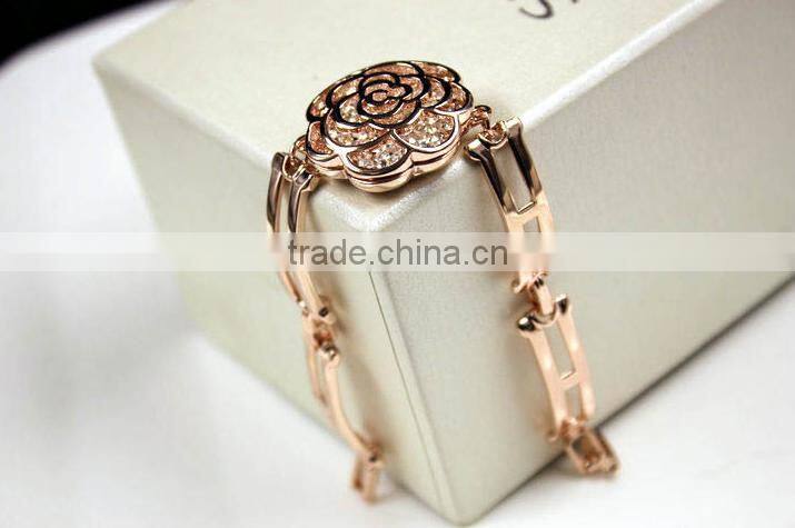 2016 Latest Fashion Women Lady Beautiful Flower Bracelet Rose Gold Jewelry