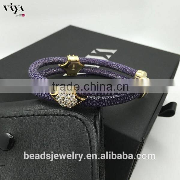 2016 Fashion Silver Plated Black Colors Genuine Leather Bracelet Custom Men Yellow Python Leather