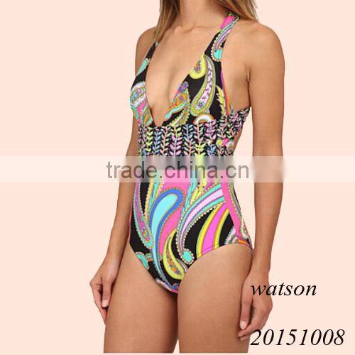 2016 garden paisley print ladies one piece swimwear women swimsuit