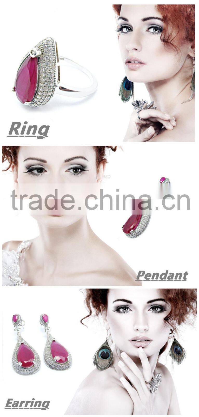 Popular designs of emerald ruby bridal jewelry set for women zircon luxury jewelry set