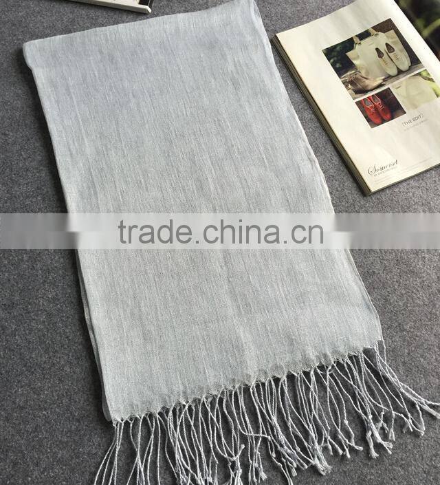 Wholesale Korean Fashion Solid Color Plain Tassel Women Linen Scarf