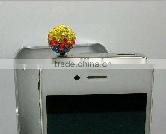 P0832 Crystal Pave Ball Earphone Jack Dust Plug,Phone Charm