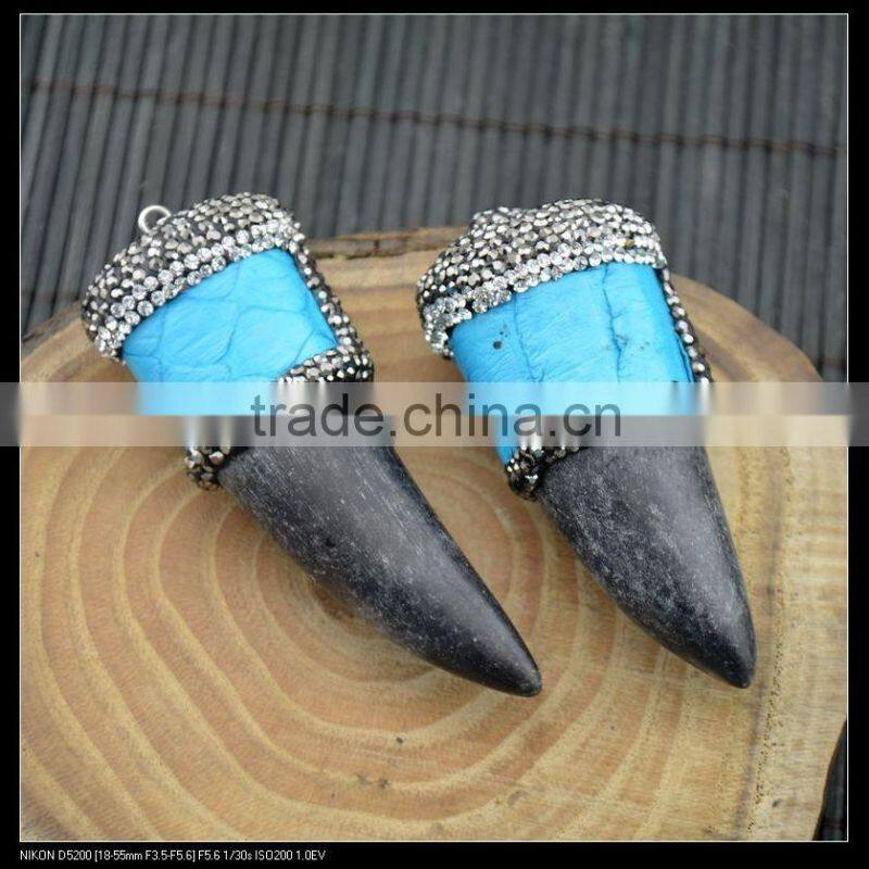 LFD-0051P ~ Wholesale New Style Mixed Color Snakeskin Ox Horn Pave Rhinestone Crystal Charms Necklace Pendant Jewelry