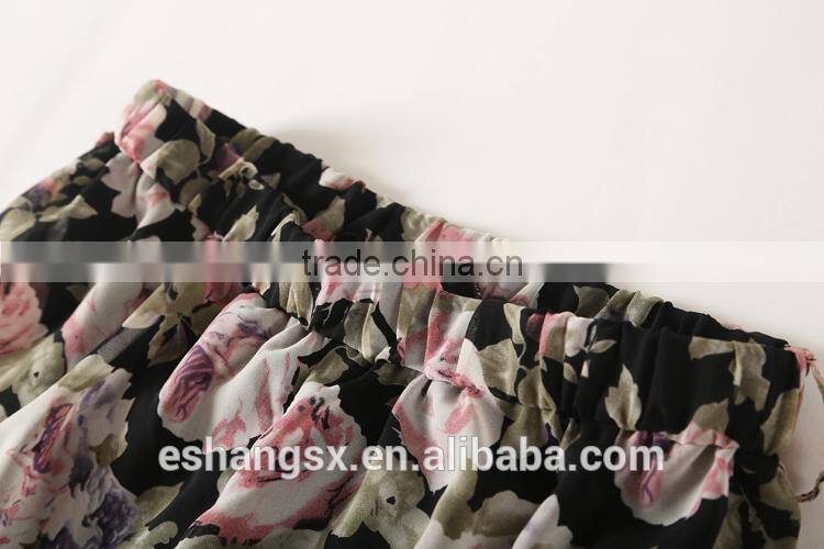 Ladies chiffon floral printed long flared skirts