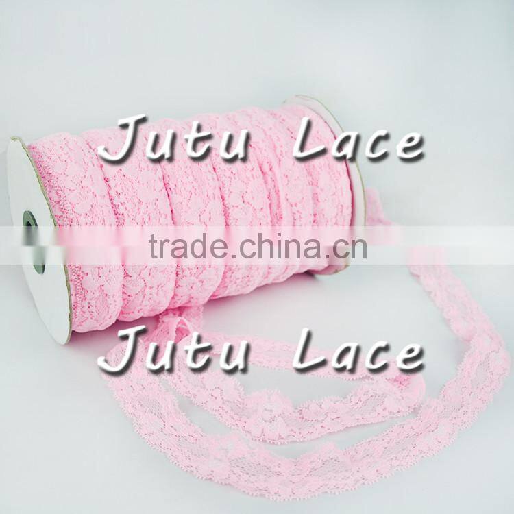 Pink+Lace Elastic - 1" wide - Stretch lace trim for baby headbands - Lace Elastic by the Yard