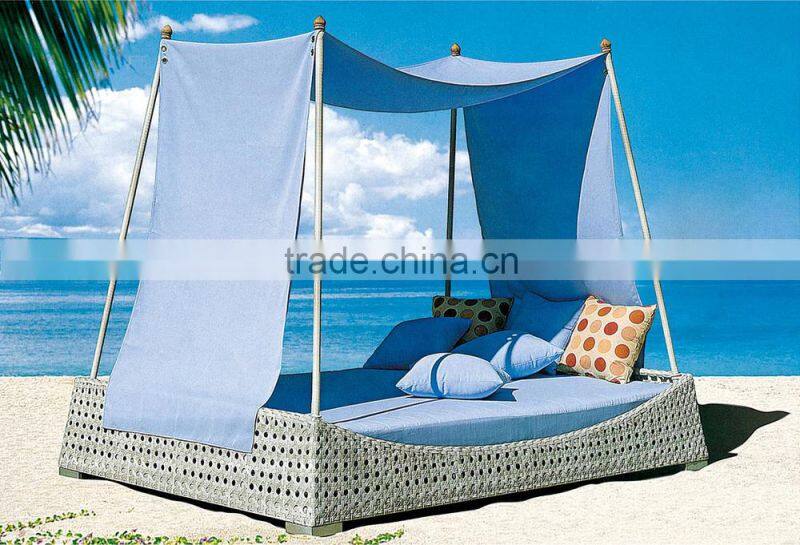 Modern Garden Rattan Furniture Outdoor Double Sofa Recliner Bed