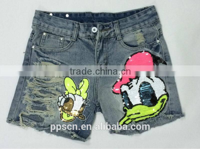 lovely sweet cartoon woman's ripped jeans short