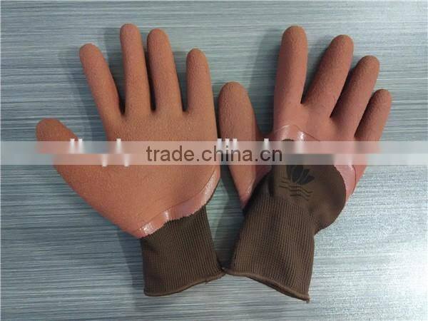 13 gauge 58g brown foam rubber coated brown nylon work gloves