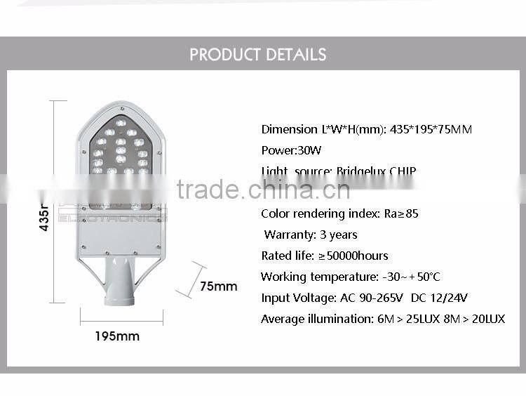 30watt outdoor ip67 waterproof bridgelux cob solar led street lights