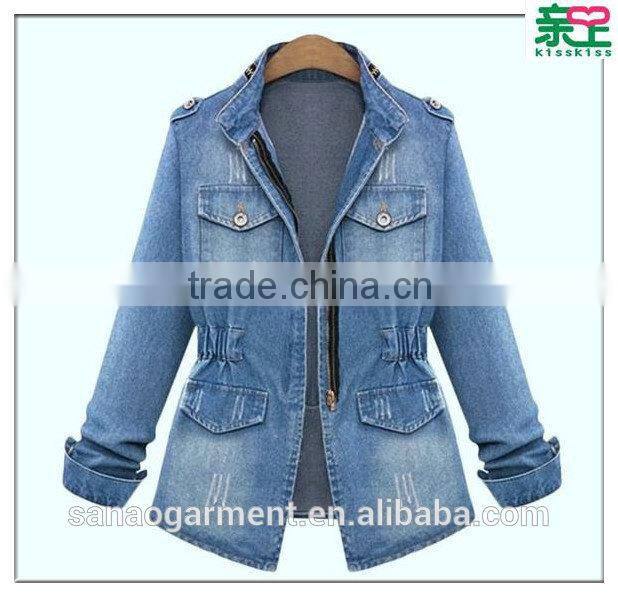 women's water wash all-match denim long-sleeve slim outerwear denim top