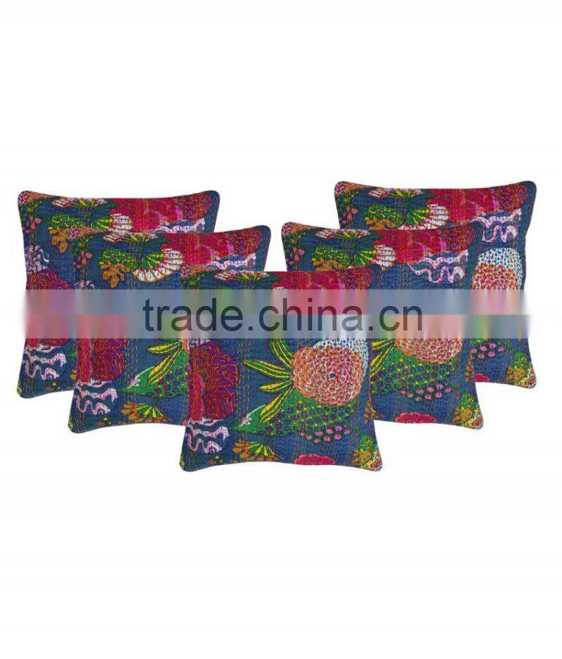 Tropical Kantha Floral Print Cushion Pillow Cover Set Of 5 Pcs