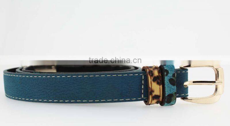 2015 Plain bule fashion pu women jeans belt with leopard point leather in YiWu