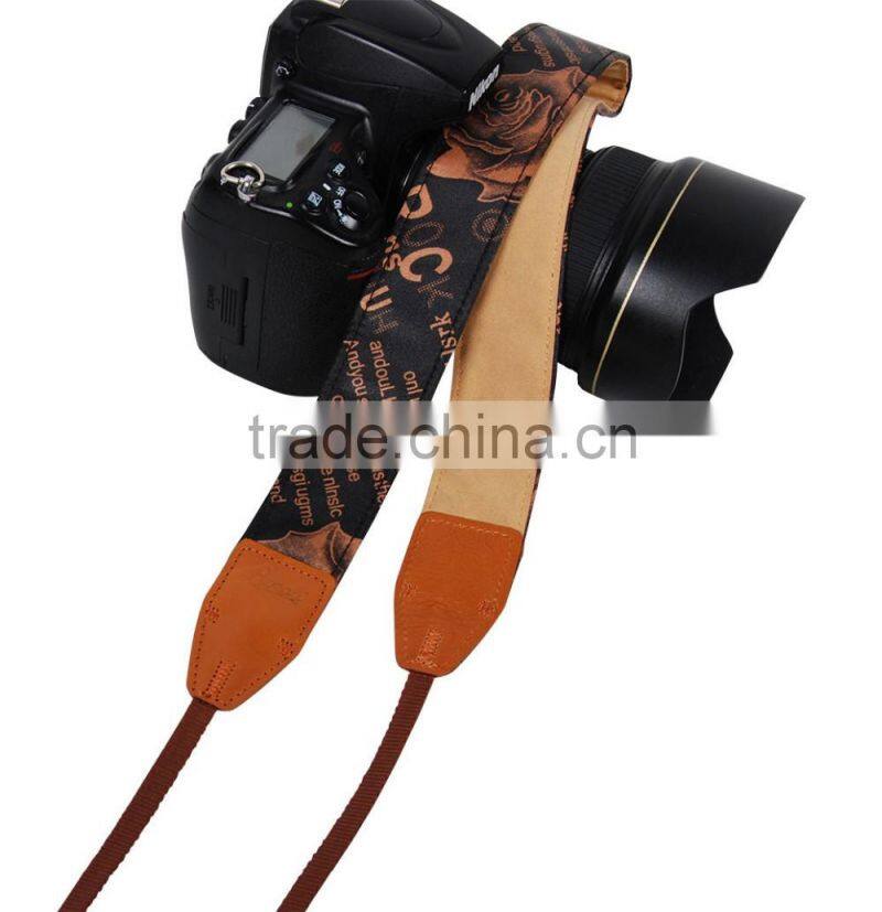 Leather Strap Shoulder Neck Blue Rose Flower Pattern For DSLR Camera LG-01