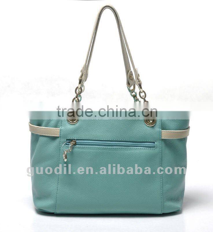 Summer best selling Contrast color block belt tote bags fashion ladies genuine leather handbags 2012