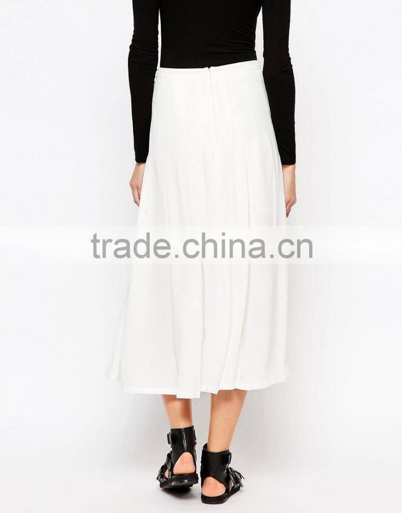 Wholesale Summer White Pleated Women Midi Skirt Hot Sale Style