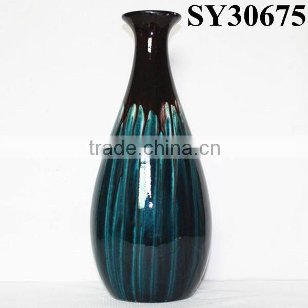 Peacock blue glaze tall home decorative flower vase