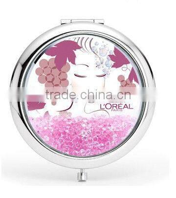 Oval Metal Silver Compact Mirror Jewelly Zinc Alloy Sticker Pocket Mirror