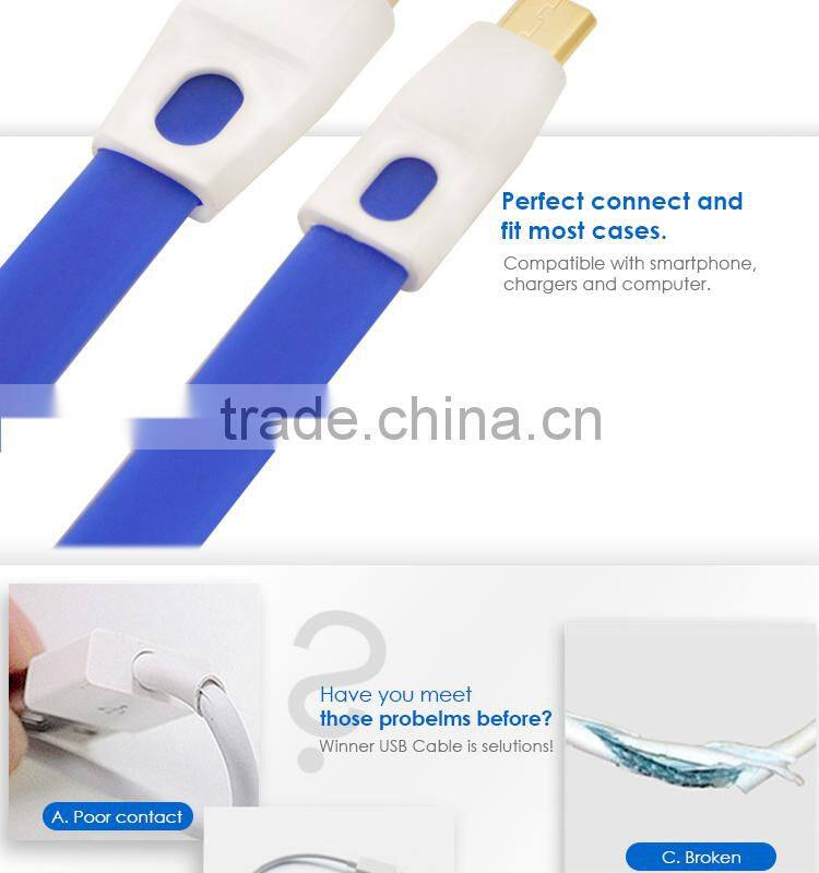 Tangle Free Flat Noodle 4ft Colored Micro USB Charger Cord for Android,Samsung