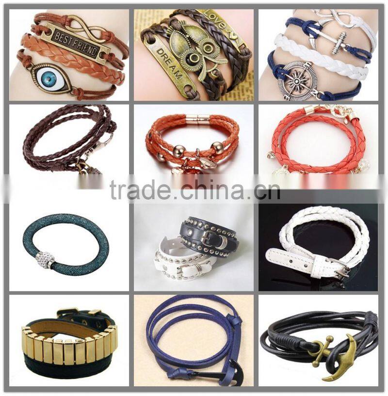 2016 Wrap Leather Bracelet With Shining Diamond And Rivet