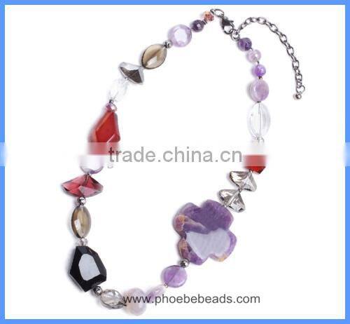 Wholesale Multi-color Glass Acrylic And Agate Cross Beads Gemstone Jewelry Fancy Necklace For Women GN-M001