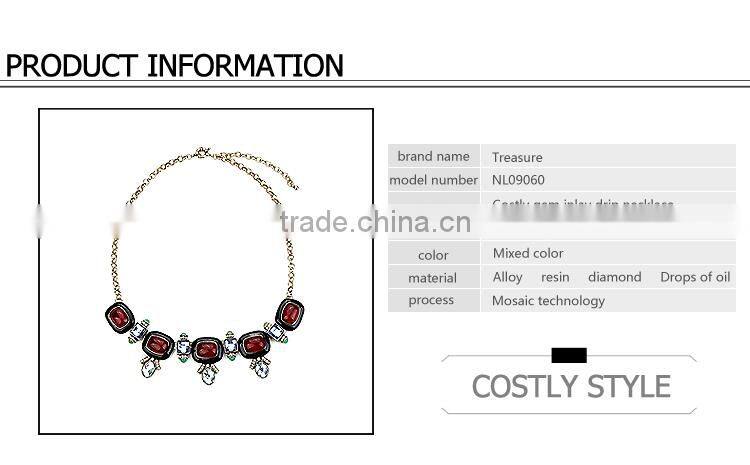 European and American fashion high-grade resin diamond gemstone necklace Retro Enamel trade clavicle chain necklace gold chain