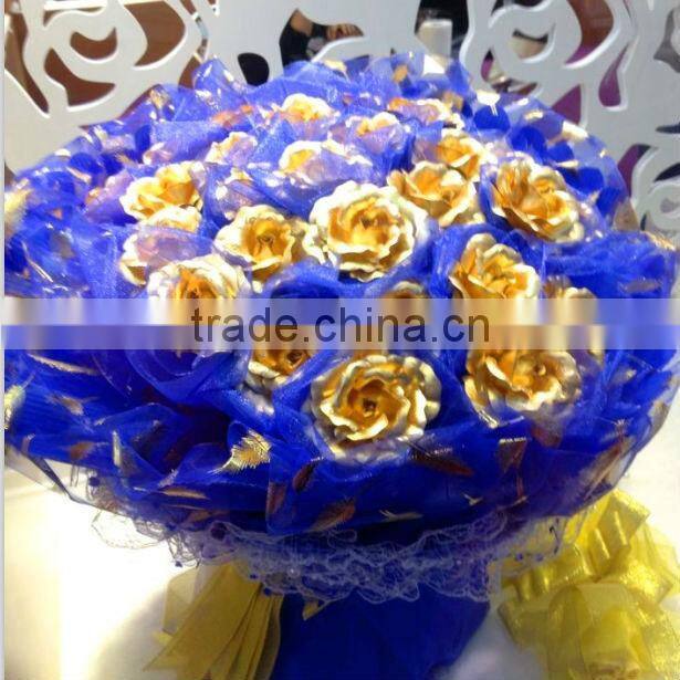 OEM Wedding Decoration Glorious 24k Gold Foil Open Roses