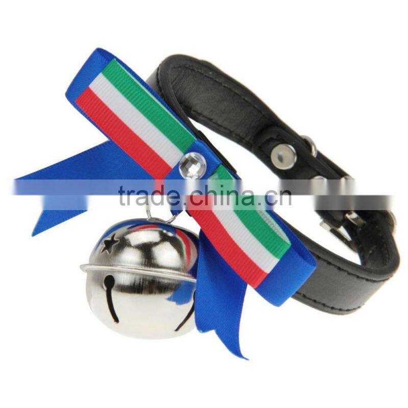 Dogs Puppy Cat Adjustable PU Leather Pet Collar With Bell Bowknot Neck Strap