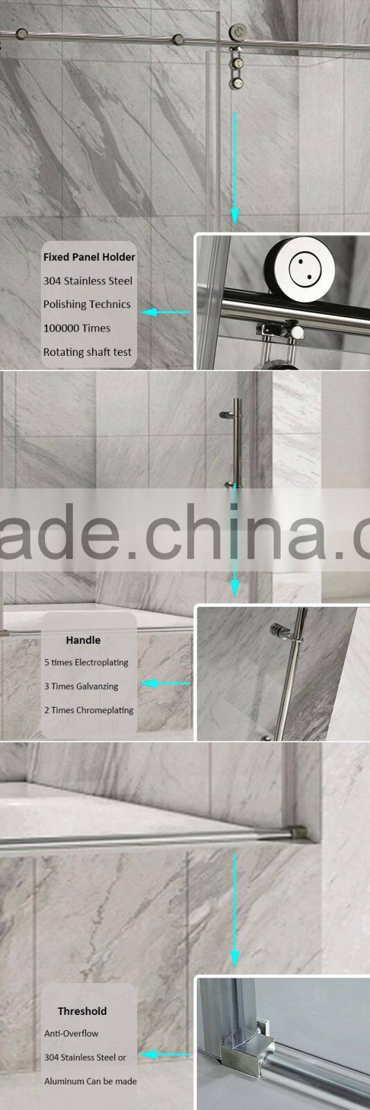 Nice Design Stainless Steel Frameless Sliding Glass Shower Door Bathtub Door Screen Manufacturer
