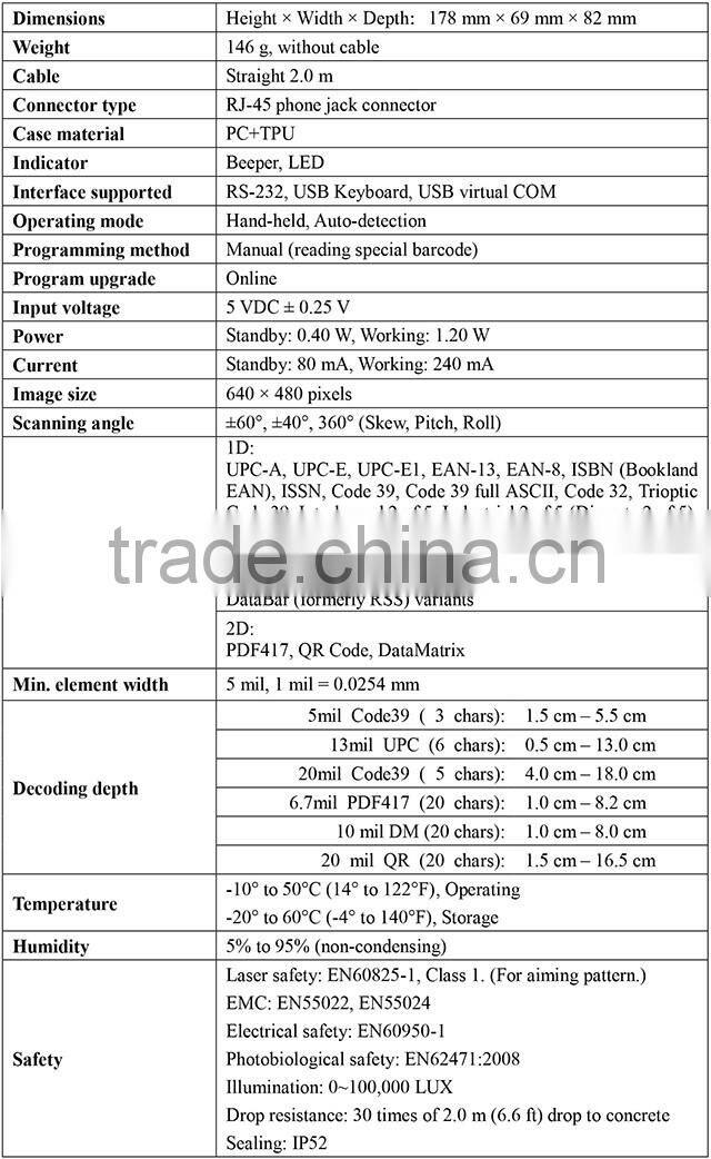 2016 Hot sale MD6100 1D/2D handheld high speed Image Scanner