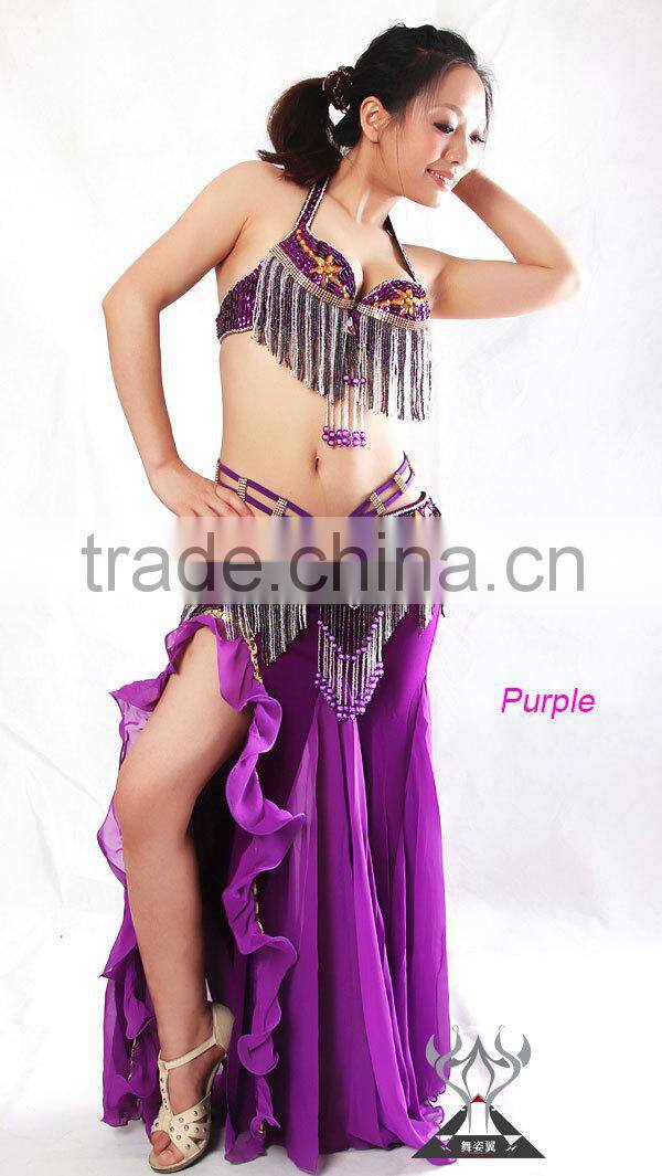 Wuchieal Hot Sexy Nice Ruffle Skirt for Ladies, Only One Side Slit Belly Dance Skirt with Golden Edges Finishing