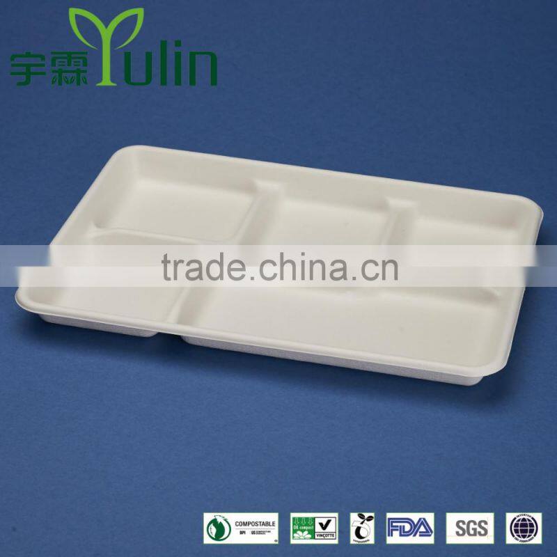TY-06 12"x8" 5 compartments disposable food sugercane tray