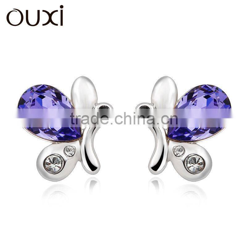OUXI New arrival women's fashionable purple butterfly earrings 20733