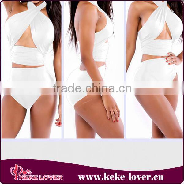 2015 factory cheap plus size bandaged bikini girls summer sexy high waist swimsuit fashion wholesale women white swimwear